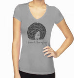 I LOVE ME & I LOVE MY HAIR FITTED V-NECK LADIES T-SHIRT Heather Grey